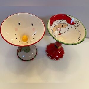 SCM Designs Christmas Holiday Santa and Snowman Martini Glasses Set of 2